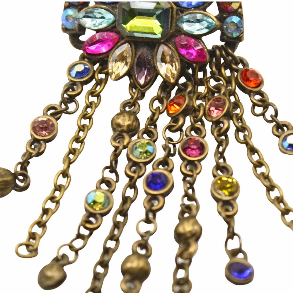 Vintage Multicolor Rhinestone Fringe Brooch Pin Dangle Chains 2.5" - Hey Viv - Picture 2 of 6